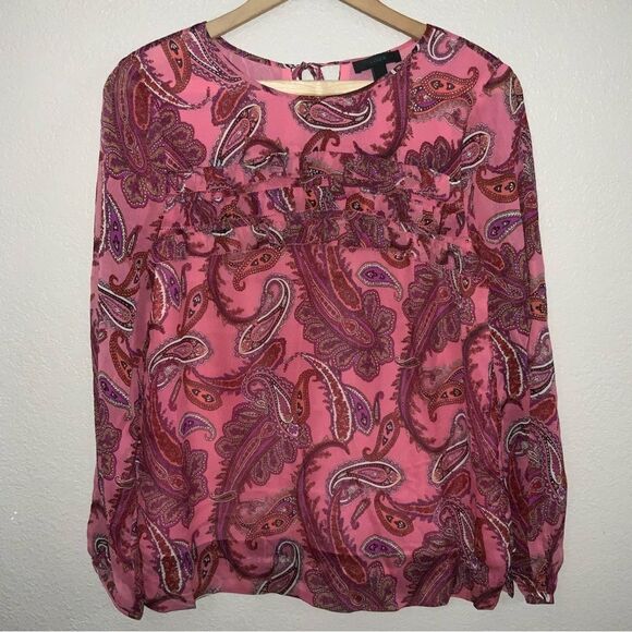 J. Crew Silk Blouse Ruffle front chiffon top - Picture 2 of 7